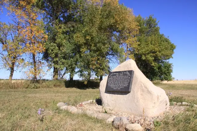 Windom School District memorial cairn