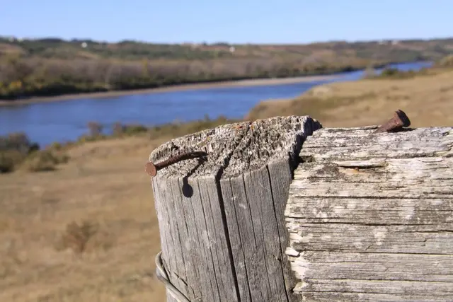 North Saskatchewan River valley from a weathered fence post