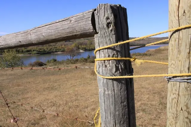 Fence post and rope above the North Saskatchewan River